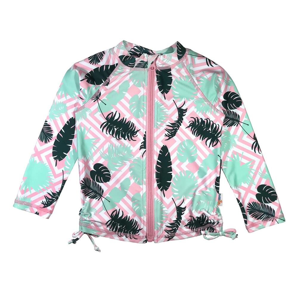 $25 SwimZip Girls Long Sleeve Rash Guard - “Palm Breeze” - 4T